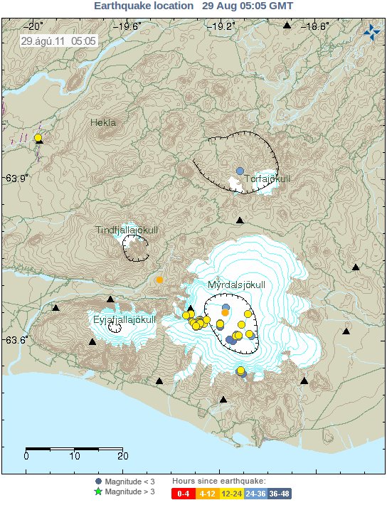 Lokation der Erdbeben vom 28.8.2011 (Quelle: Icelandic Met Office)